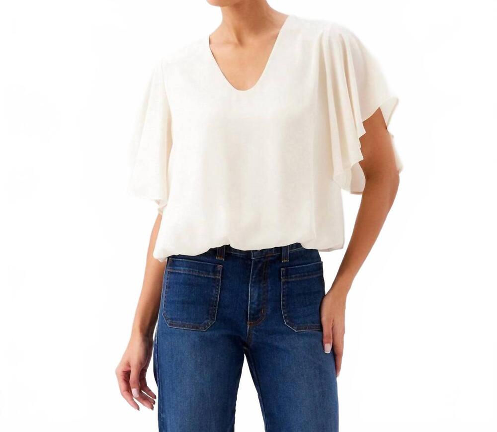 NEW KAREN KANE flutter sleeve v-neck top in ecru